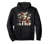 Cute Christmas Siberian Husky Puppy Dogs Santa Hat Mistletoe Pullover Hoodie