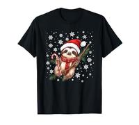 Cute Christmas Sloth with Festive Holiday Candy Cane T-Shirt