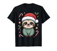 Cute Christmas Sloth with Santa Hat and Candy Canes T-Shirt