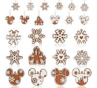 Cute Christmas Snowflake Mouse Ornaments, 12pcs Wooden Round Hanging Pendants for Xmas Tree, Holiday Party Crafts, Home Office Decor