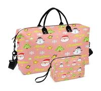 Cute Christmas Snowman and Santa Pink Decorative Weekender/Overnight Duffel Sports Tote Gym Bag with Toiletry for Trekking Large Capacity bolsas Grandes para Mujer