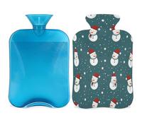 Cute Christmas Snowman Pattern Hot Water Bottle with Cover, 2L Hot Water Bag for Pain Relief, Neck Soft and Shoulder, Hand Feet Warmer, Hot and Cold Compress for Adult Kids