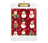 Cute Christmas Snowman Red Clipboard Acrylics Portable Clipboard A4 Standard Size Clip Boards with Low Profile Metal Clip for Students, Women, Man 12.5 x 9 Inches