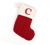 Cute Christmas Stocking with Letter Monogram - Mini Decorative Socks, Knitted Plush Gift Stocking for Family Holiday Party Decor (Red C, One Size)