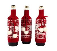 Cute Christmas Sweater Wine Bottle Cover, 3pc D, Reusable, Handmade Knit Sequin Cloth Woven Drawstring Champagne Wine Gift Bags for Xmas Dinner Party Table Decorations