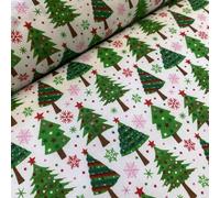 Cute Christmas Tree Polycotton Fabric, White, 44 cm Wide (Per Metre)