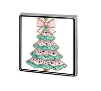 Cute Christmas Tree with Bow Gold Glitter Unisex Brooches & Pins Square Lightweight Lapel Badge Jewelry for Clothing Shawl Hat