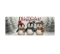 Cute Christmas Tree with Three Penguin Laptop Desk Pads 60x30cm Keyboard Gaming Desk Mat Non-Slip Stitched Edge Desk Mat for Work, Game, Office, Home