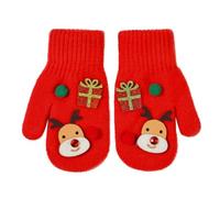 Cute Christmas Winter Gloves for Kids Boys Girls Fleece Lined Thermal Full Finger Mittens Warm Knitted Wool Blend Gloves, Reindeer & Gift Design for Xmas Stocking Fillers Gift, Children 6-10 Years
