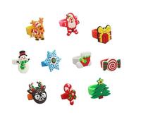 Cute Christmas Xmas Stackable Rings Set for Women Multicolor Cartoons Rubber Silicone Santa Claus Christmas Stocking Tree Elk Garland Bells Ring Lightweight Holiday Party Jewelry Gifts-10 Pcs