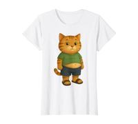 Cute Chubby Cartoon Cat with Big Eyes Value Graphic T-Shirt, Women, White, M