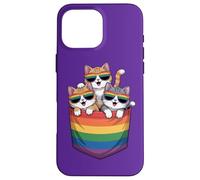 Cute Climbing Cats on Rainbow Pocket - Pride Month Fun Art Case for iPhone 16 Pro Max