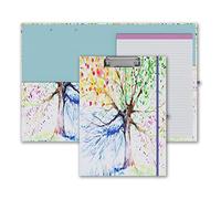 Cute Clipboard Folio with Refillable Lined Notepad and Interior Storage Pocket for Office Stylish A4 Foldable Clipfolio - Tree Seasons