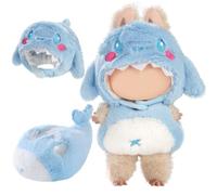 Cute Clothes for Labubu Doll Design Outfit Pop Blind Mystery Box Accessories Mart Mini La Boo-Boo Blah Bu Bu BuLafufu Ropa Plush Stuff Dress Overalls Hoodie Pajamas (Blue Whale)