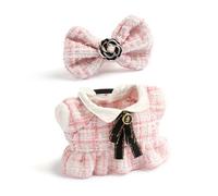 Cute Clothes Set for 17cm Doll - Chic Style Doll Outfit with Pink Plaid Tweed Dress, Black Necktie, and Bow - Kawaii Doll Clothes Accessories for Collectors & Fans