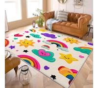 Cute Cloud Rainbow Pattern 3D Large Area Rug 60x90 cm for Living Room & Bedroom Soft Fluffy Carpet, Non-Slip Rug, High-Density Colorful Short Pile Rug for Kids Room, Playroom