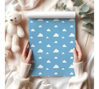 Cute Cloud Wrapping Paper Sheet, Simple White Fluffy Clouds on Sky Blue, Perfect for Baby Showers, Kids Birthdays & Nursery Gifts - W133 (1 Meter Roll - 58cm x 100cm/ 22.8" x 39.3")