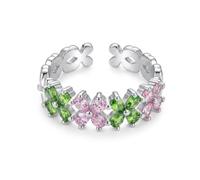Cute Clover 4 Leaf Open Ring Adjustable Dainty Pink Green CZ Crystal Flower Wrap Finger Band Wedding Engagement Promise Rings Comfort Fit Fashion Good Lucky Jewelry for Women Birthday Daughter Her
