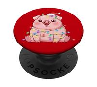Cute Clumsy Christmas Xmas Pig with Fairy Lights PopSockets Adhesive PopGrip