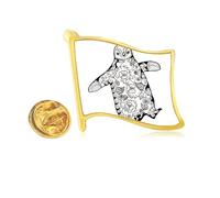 Cute Clumsy Penguin Animal Portrait Sketch Golden Metal Flag Lapel Pin Badge