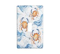 Cute Coastal Crab Decorative Light Switch Cover Plate 1 Gang Single Toggle, Watercolor Sea Waves Kid Electrical Faceplate for Kitchen Bathroom, Ocean Life Switchcover Decor