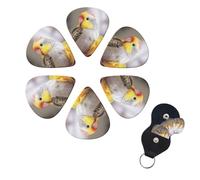 Cute Cockatiel Guitar Picks 6 Pack, 0.46mm Thickness Celluloid Bass Pick with Leather Guitar Pick Holder Keychain Abstract Art Pics Plectrum for Acoustic Electric Guitar, Ukulele, Bass
