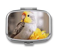 Cute Cockatiel Pill Box 2 Compartment Pill Case Portable Pocket Pill Organizer Medicine Vitamin Organizer for Men Women