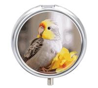 Cute Cockatiel Round Pill Box 3 Compartment Medicine Pill Organizer with Mirror Travel Small Pill Case Cute Vitamin Organizer Portable Daily Pill Container for Pocket Purse