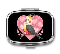 Cute Cockatiel with Heart Travel Pill Organizer 2 Compartments Pill Case Pill Box Containers for Purse Pocket