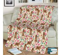 Cute Cocker Spaniel Dog Puppy Lovers Rose Flowers Florals Print Blanket Throw Ultra Soft Light -Pilling Cozy Flannel Funny Blankets for Bedroom Pet Bed and Sofa Quilt Dogs Gifts for Kids 50x60 Inch