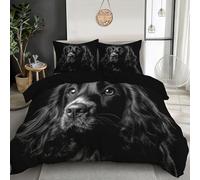 Cute Cocker Spaniel Single Size Duvet Cover Sets,Deep Black Portrait Animal Duvet Cover Sets,Reversible Bedding Set 3 Pieces,Soft Microfiber Bedroom Decro,Zipper Closure With 1 Pillowcase 50X75Cm