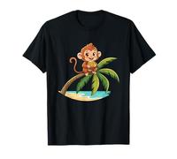 Cute Coconut Monkey On Palm Tree Tropical Beach T-Shirt