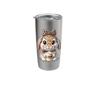 Cute Coffee Bunny Latte Lover Leopard Bow Ears Stainless Steel Insulated Tumbler