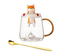Cute Coffee Cups, Dog Glass Tea Mug, Animal Design Drinking Cup with Spoon and Lid, Creative Gift Choice, Colorful Transparent Mug for Milk, Juice, Tea, Hot Chocolate, Offices, Home Use