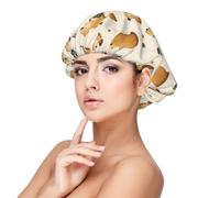 Cute Coffee Guinea Pig Print Satin Silk Bonnet for Sleeping Women, Adjustable Double Layer Satin Hair Bonnet Night Sleep Cap for Curly Hair