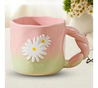 Cute Coffee Mug, 400ml Ceramic Tea Mug Ka-waii Coffee Cup Handmade Mug Ceramic Mug with Daisy Design Creative Flower Mug Ceramic Floral Coffee Mug for Women Christmas