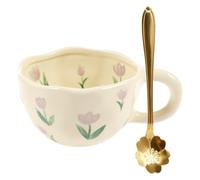 Cute Coffee Mug,Ceramic Tea Mug,Kawaii Coffee Cup,Handmade Mug,Creative Flower Pink Mug with Spoon,Aesthetic Mugs for Milk Cappuccino Cocoa,300ml Cheery Mugs Gift for Women Christmas(Purple)