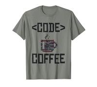 Cute Coffee Mug with Code for Programmers T-Shirt, Men, Olive Heather, Small