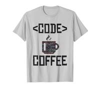 Cute Coffee Mug with Code for Programmers T-Shirt, Men, Silver Grey, 3X-Large