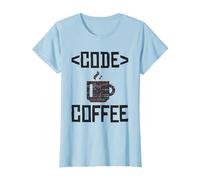 Cute Coffee Mug with Code for Programmers T-Shirt, Women, Baby Blue, X-Small