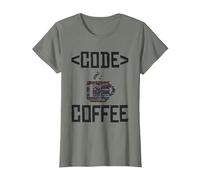 Cute Coffee Mug with Code for Programmers T-Shirt, Women, Olive Heather, Large