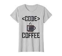 Cute Coffee Mug with Code for Programmers T-Shirt, Women, Silver Grey, Small