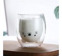 Cute Coffee Mugs Bear Cat Duck Glass Tea Cup Double Walled Espresso Cup Milk Cups Personal Gift for Birthday Valentine's Day Christmas (cat)