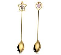 Cute Coffee Spoon Gift for Women and Girls, 15.5 cm Gold Teaspoons with Gift Box Stainless Steel Coffee Decorative Dessert Spoon for Cake Sugar Ice Cream-2 Pcs