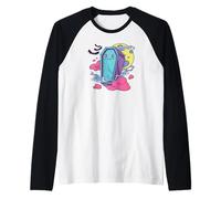 Cute Coffin Character Halloween Moon Bats Raglan Baseball Tee