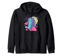 Cute Coffin Character Halloween Moon Bats Zip Hoodie