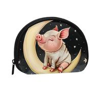 Cute Coin Purse and Mini Pouch Change Wallet, animals sitting the moon Printed Small Fashion Money Bag Zipper Coin Pouch for Women, Black, One Size, Half Circle