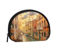 Cute Coin Purse and Mini Pouch Change Wallet, Beautiful Venice Canal View Printed Small Fashion Money Bag Zipper Coin Pouch for Women, Black, One Size, Half Circle