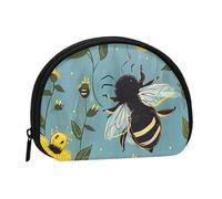 Cute Coin Purse and Mini Pouch Change Wallet, Bees at Work Printed Small Fashion Money Bag Zipper Coin Pouch for Women, Black, One Size, Half Circle
