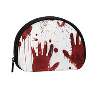 Cute Coin Purse and Mini Pouch Change Wallet, Bloody Handprints Printed Small Fashion Money Bag Zipper Coin Pouch for Women, Black, One Size, Half Circle